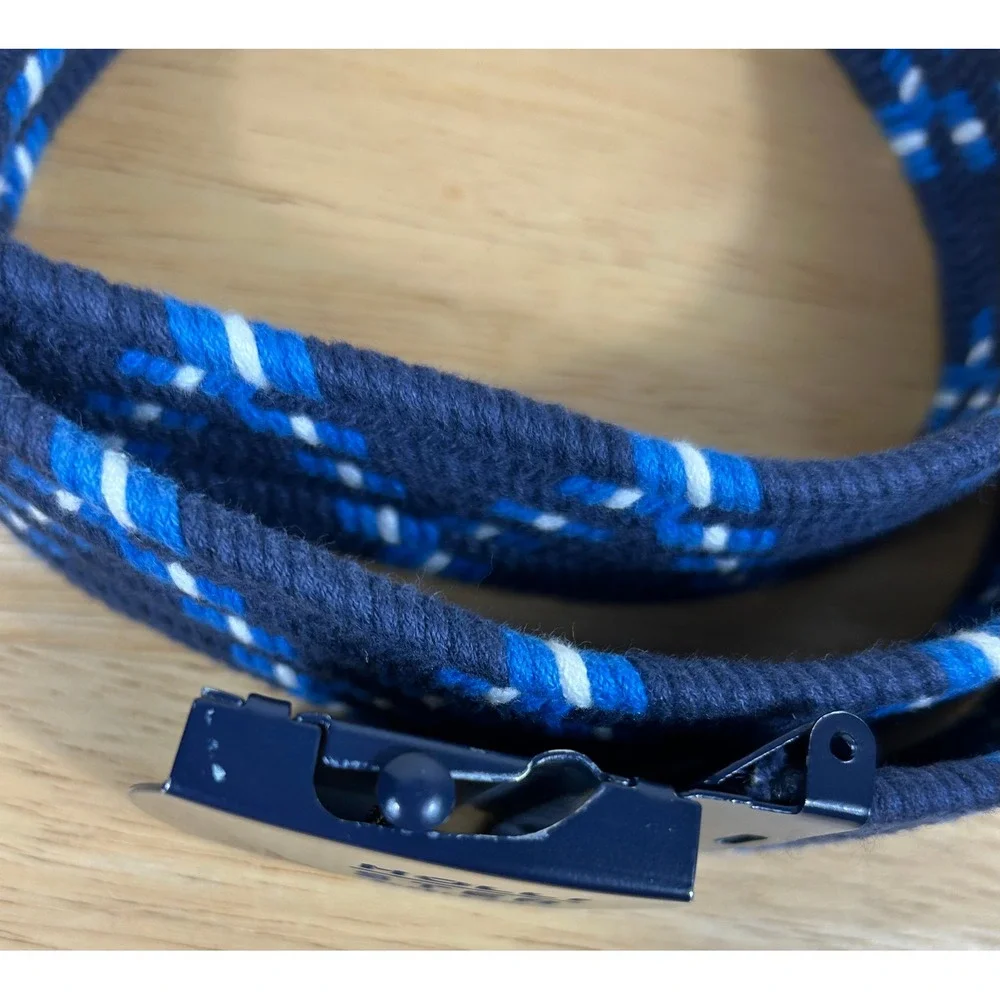 Hollister Web Belt Mens L Blue Nautical Woven Fabric Adjustable Slider Buckle